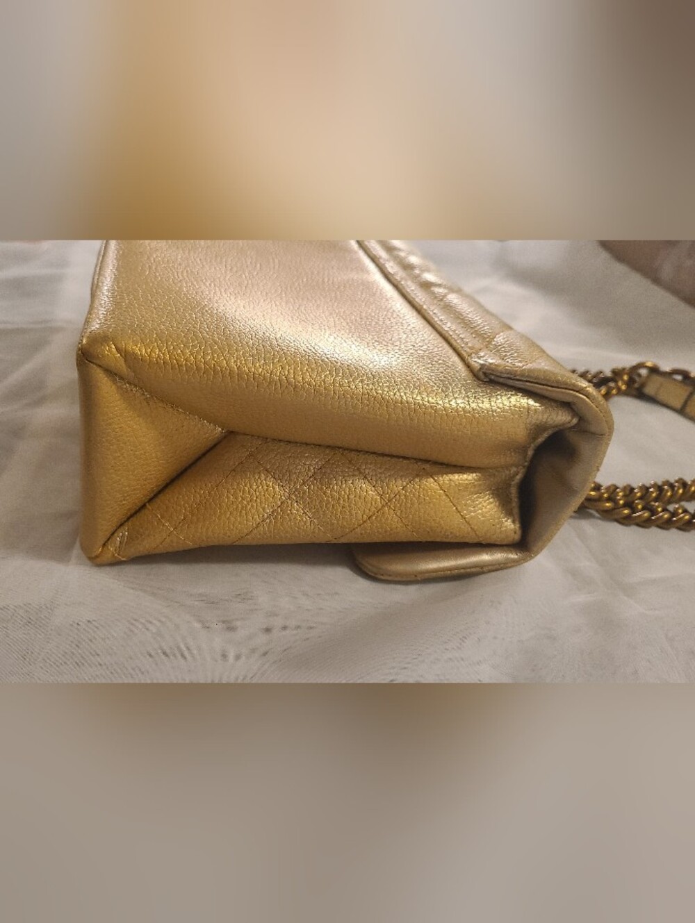 Authentic Kurt Geiger "the Brixton" Metallic Gold Quilted Leather Shoulder Bag - Picture 10 of 13